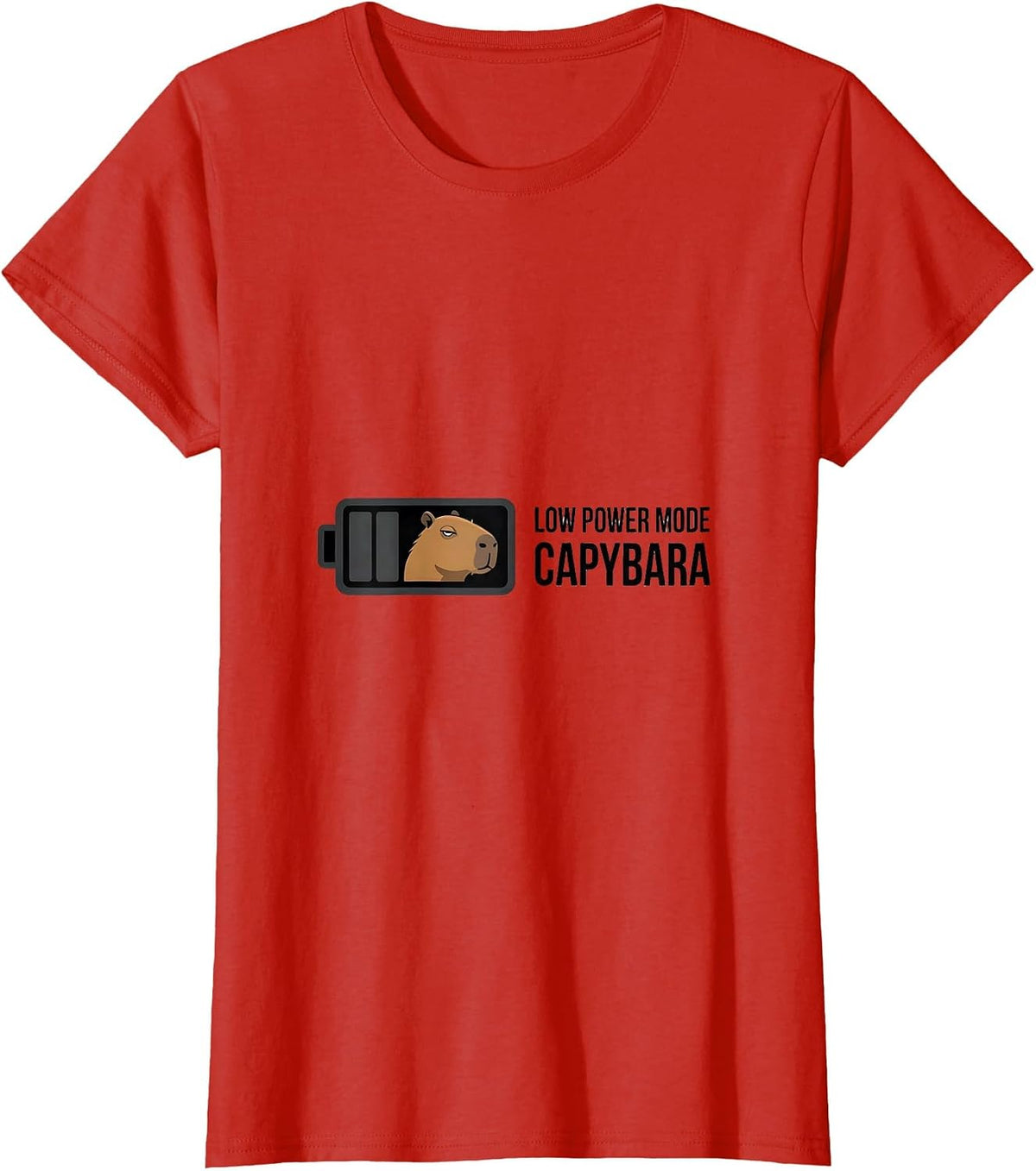 Women's Low Power Mode Capybara Funny Animal Humor Meme T-Shirt - Red