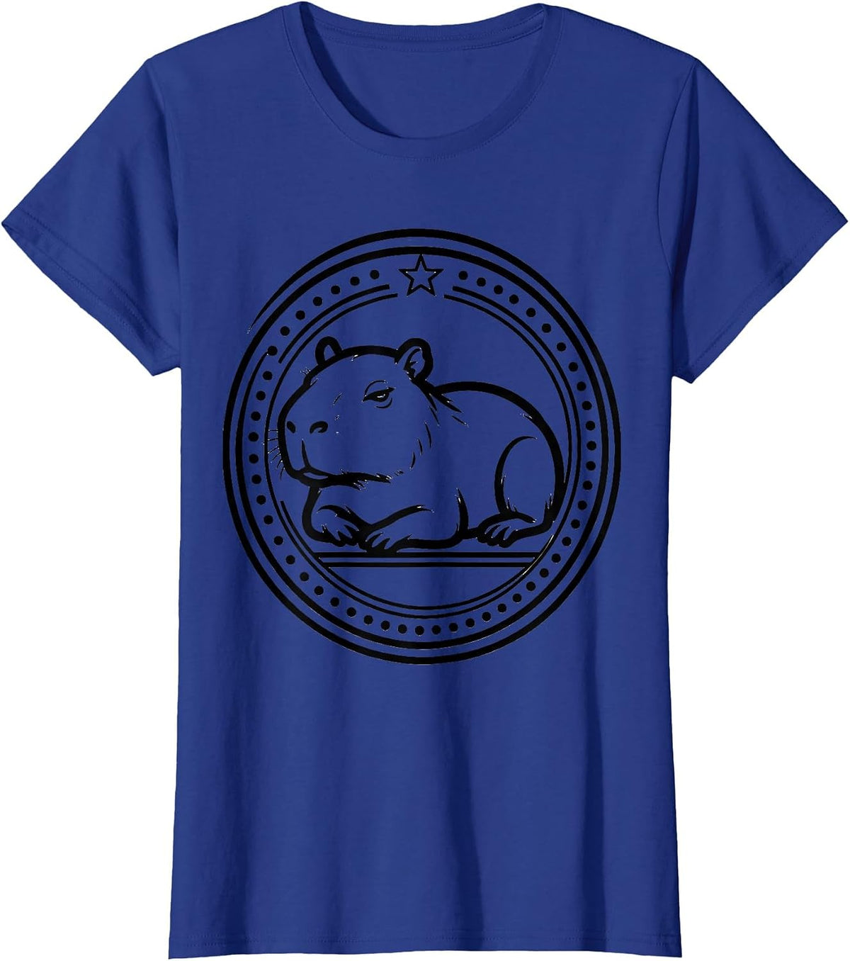 Women's Capybara Badge Line Art Funny Animal Meme T-Shirt - Royal Blue