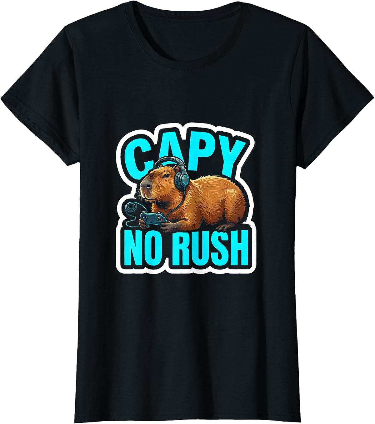 Capy, No Rush Funny Capybara Gaming Meme Youth Humor T-Shirt - Black