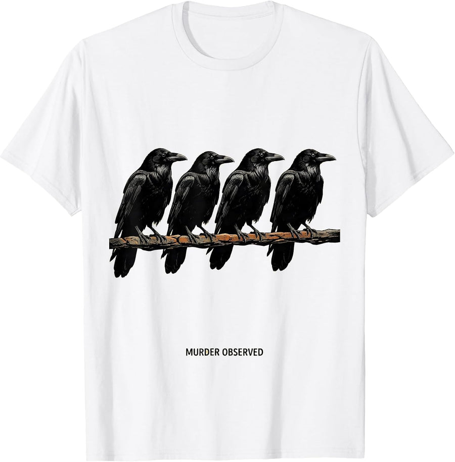 Men's Murder Observed Funny Crow Raven Gothic Edgar Allan Poe T-Shirt - White