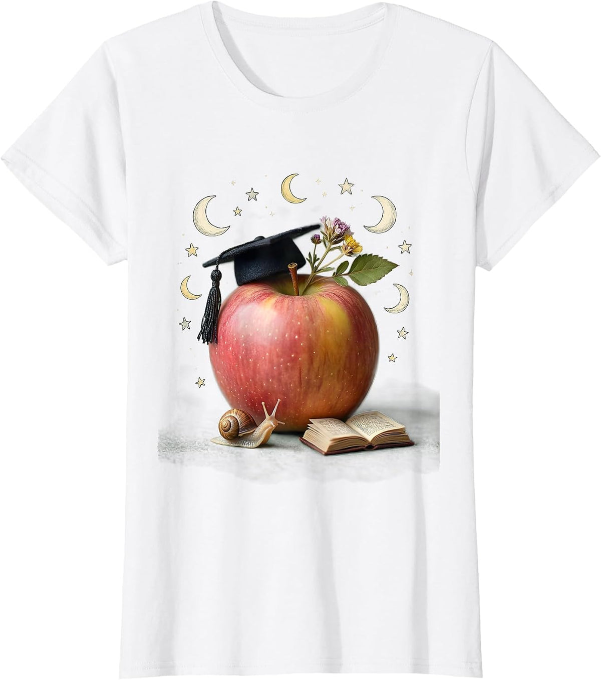 Women's 5th Grade Teacher Apple Mortarboard Cap Design T-Shirt - White