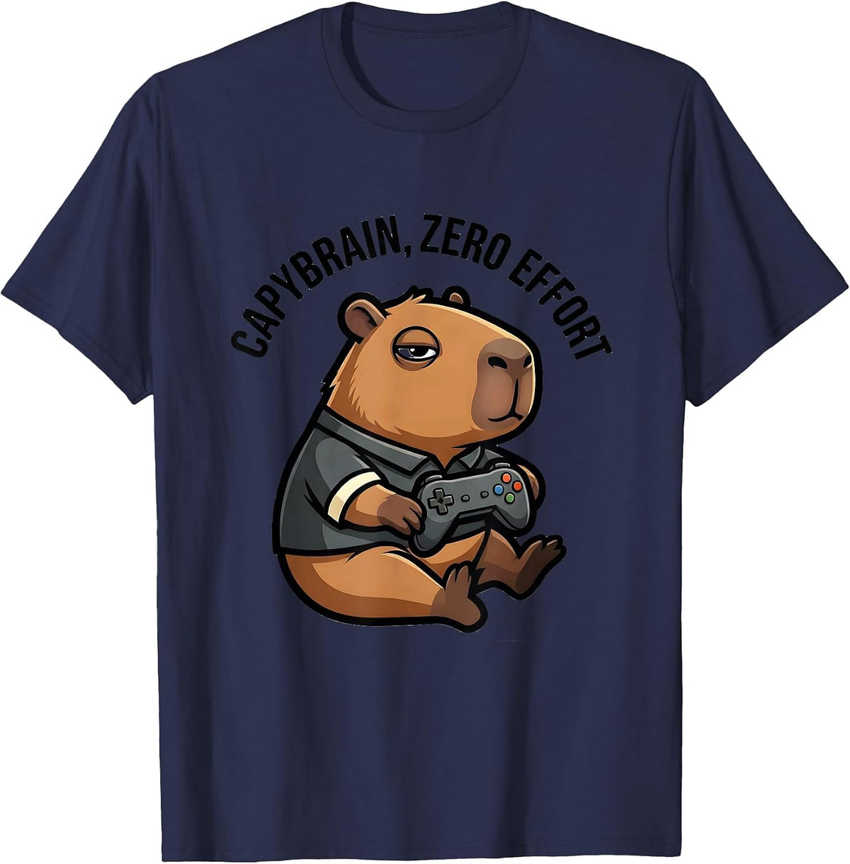 Men's Capybrain Zero Effort Funny Capybara Gamer Meme Humor T-Shirt - Navy Blue