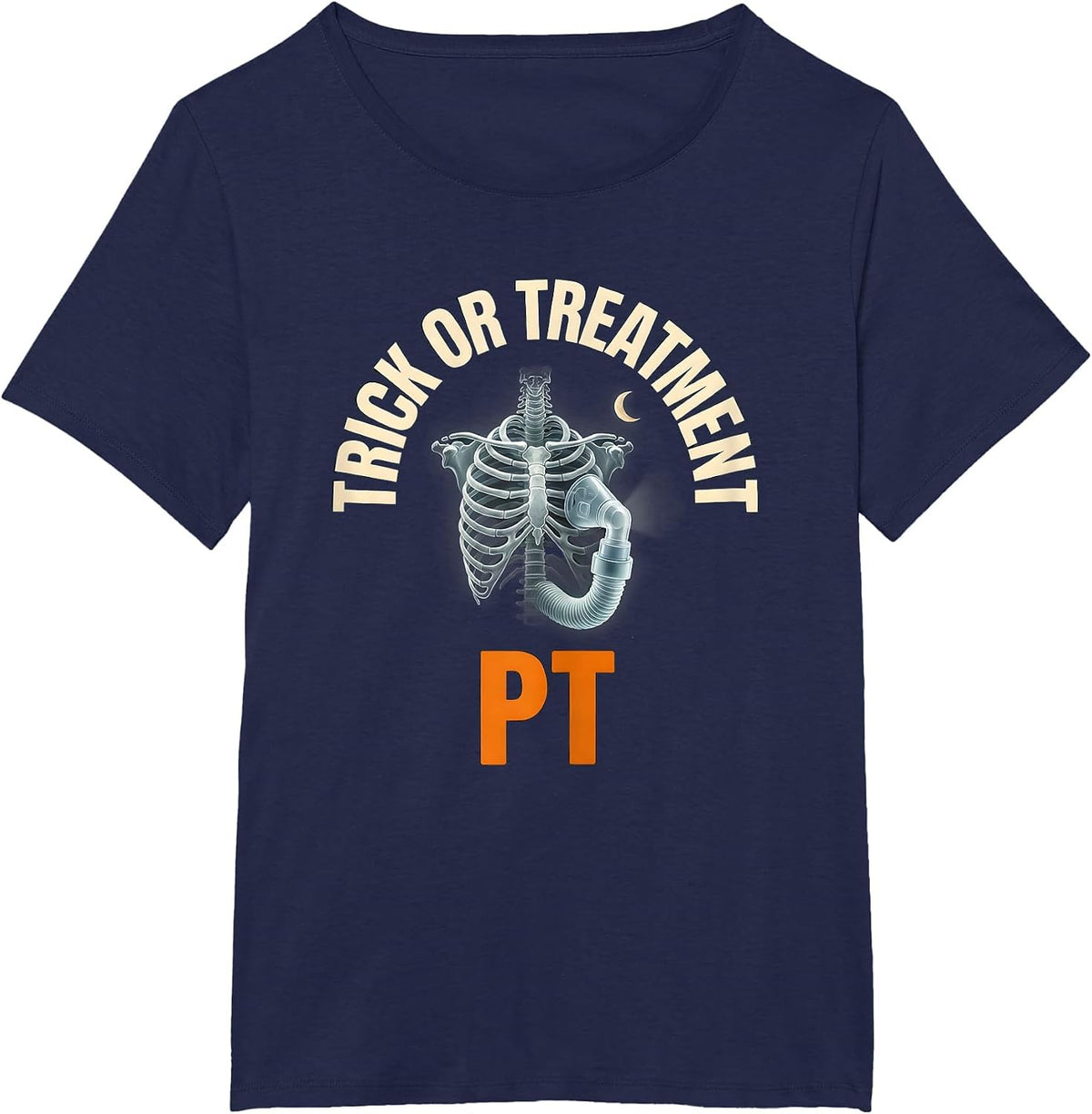 Women's Trick Or Treatment PT Funny Physical Therapist Halloween T-Shirt - Navy Blue