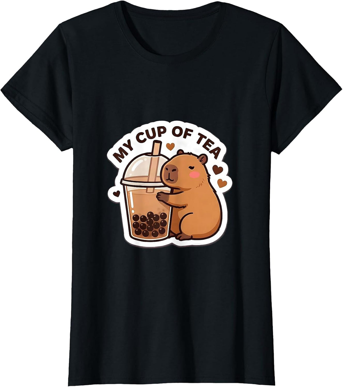 My Cup of Tea Cute Kawaii Capybara Boba Tea Anime T-Shirt - Black