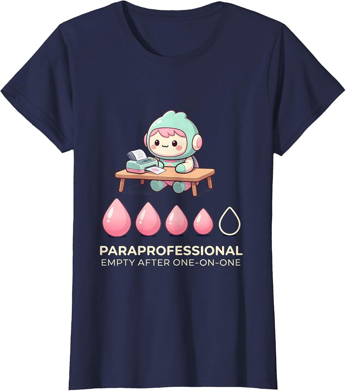 Women's PARAPROFESSIONAL Cute Kawaii School Staff Appreciation T-Shirt - Navy Blue
