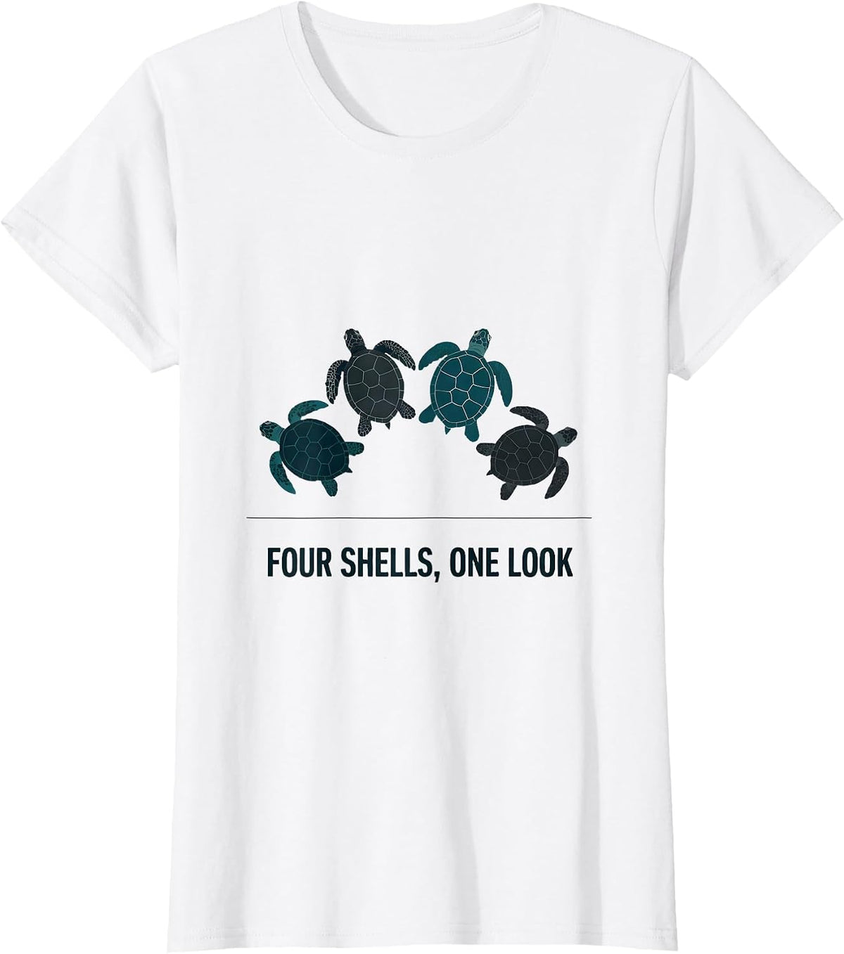 Women's Four Shells One Look Editorial Conceptual Sea Turtle T-Shirt - White