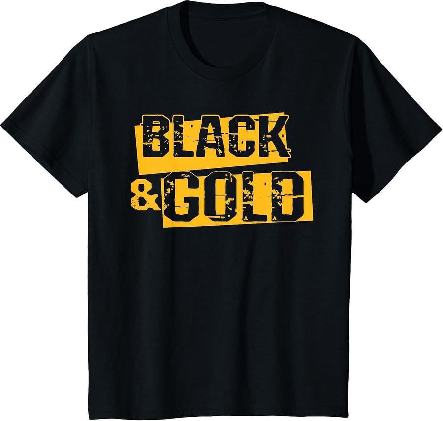 Black & Gold Game Day Team Spirit High School Football Fan T-Shirt - Black