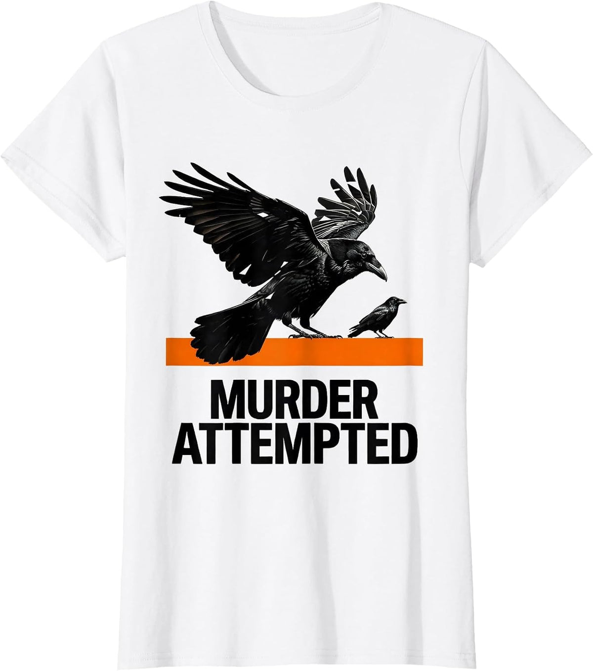 Murder Attempted Brutalist Graphic Crow Lover Dark Humor T-Shirt - White