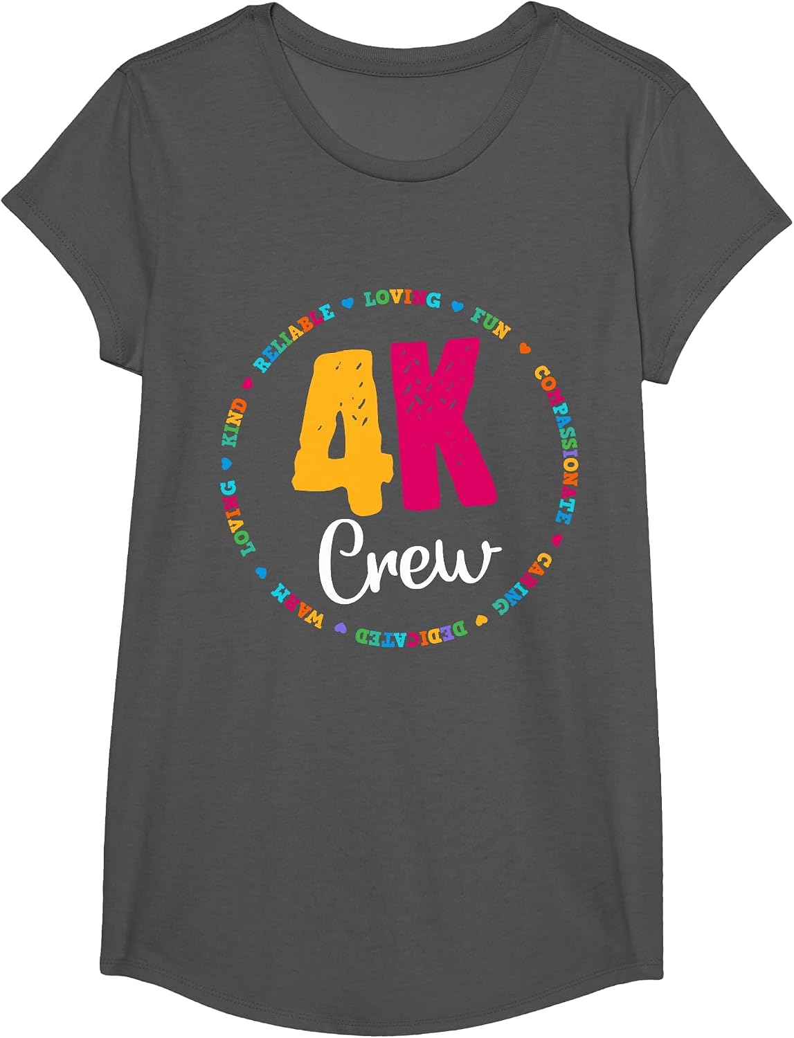 4K Crew Squad Team Teacher Kindergarten Kinder Elementary T-Shirt - Girls Asphalt Grey