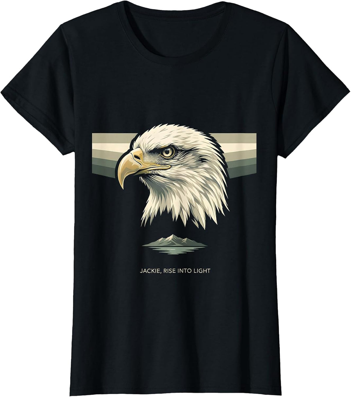 Women's Jackie, Rise Into Light Minimalist Eagle Memorial Tribute T-Shirt - Black