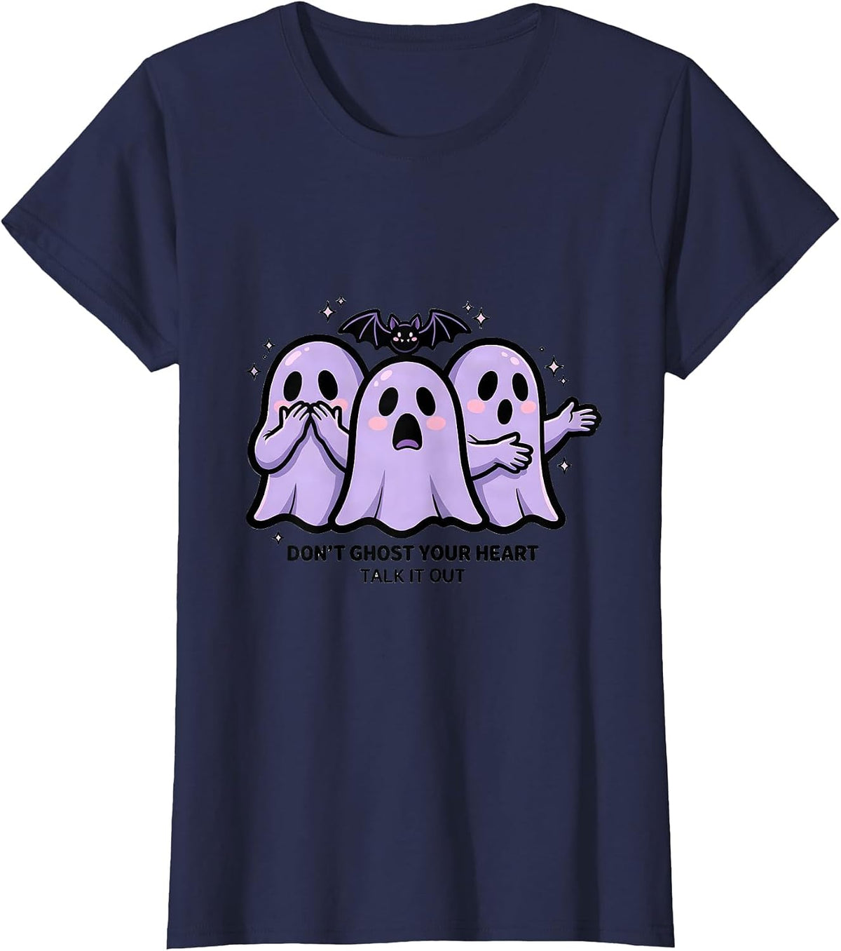 Women's Don't Ghost Your Heart — Talk It Out Pastel Goth Kawaii T-Shirt - Navy Blue