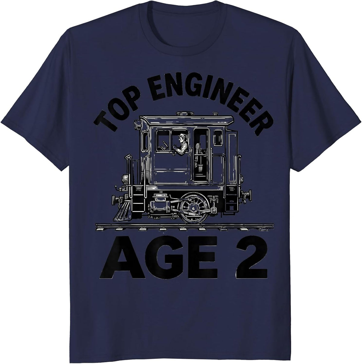 Men's Top Engineer Age 2 Boy Train Themed Birthday T-Shirt - Navy Blue