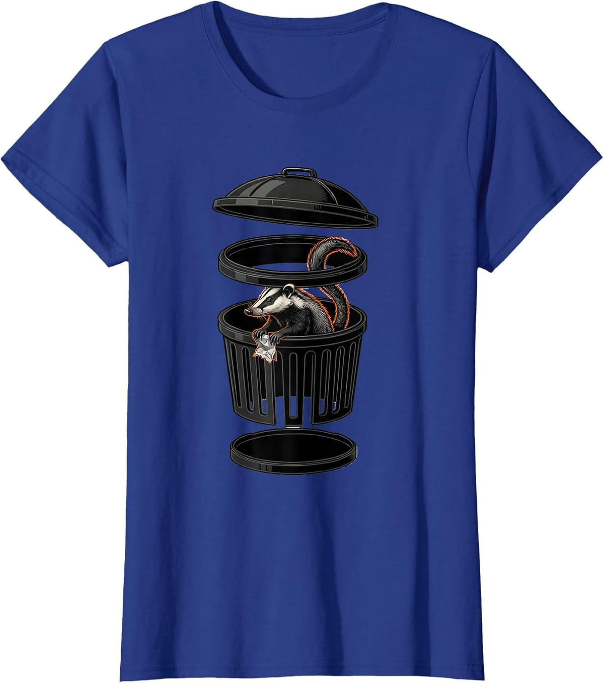 Women's Exploded Bin Opossum Diagram Funny Animal Meme Humor T-Shirt - Royal Blue