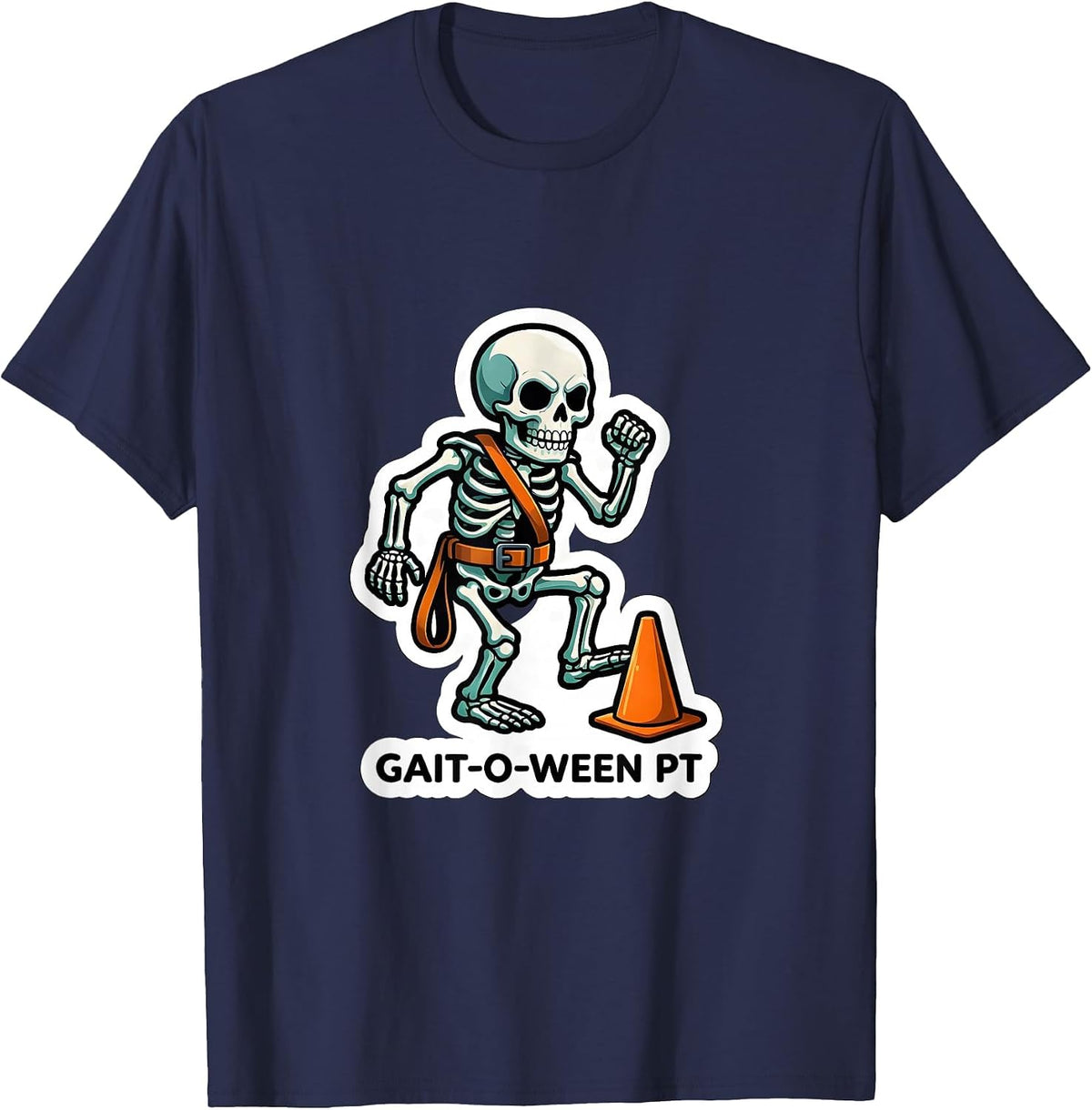 Gait-o-Ween PT Funny Physical Therapy Halloween Skeleton T-Shirt - Navy Blue