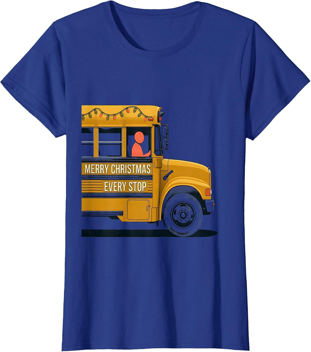 Women's Merry Christmas Every Stop Midcentury Modern School Bus T-Shirt - Royal Blue