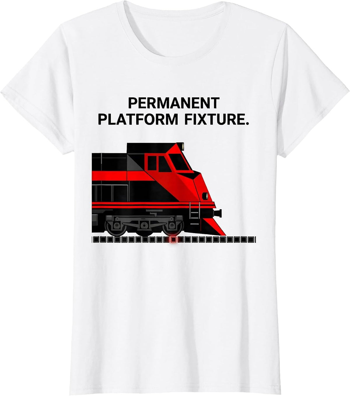 Permanent Platform Fixture Geometric Train Enthusiast Humor T-Shirt - White