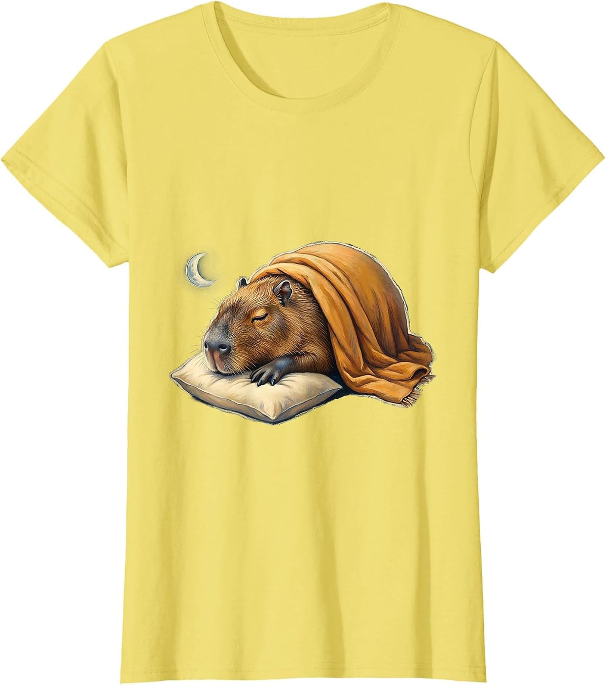 Sleeping Capybara Storybook Animal Lover Pajama T-Shirt - Lemon Yellow