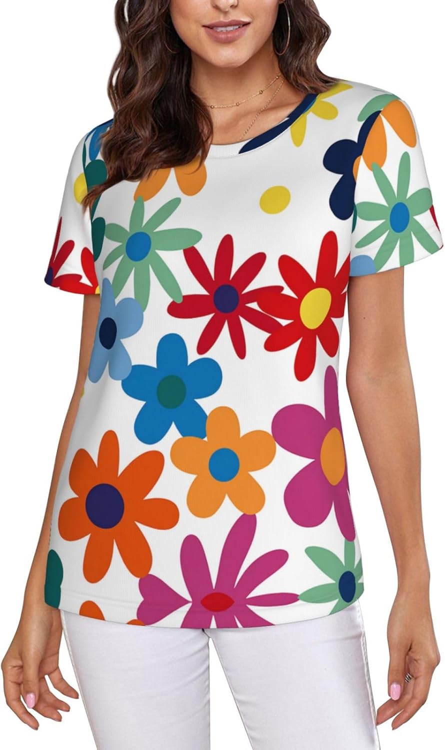 T Shirts for Women Casual Short Sleeve Summer Tops Soft Basic Tees - A12