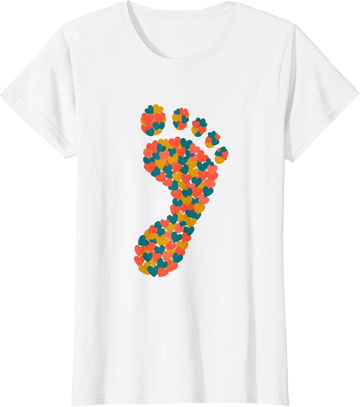Pediatric Nurse Baby Footprint Hearts Illustration T-Shirt - White