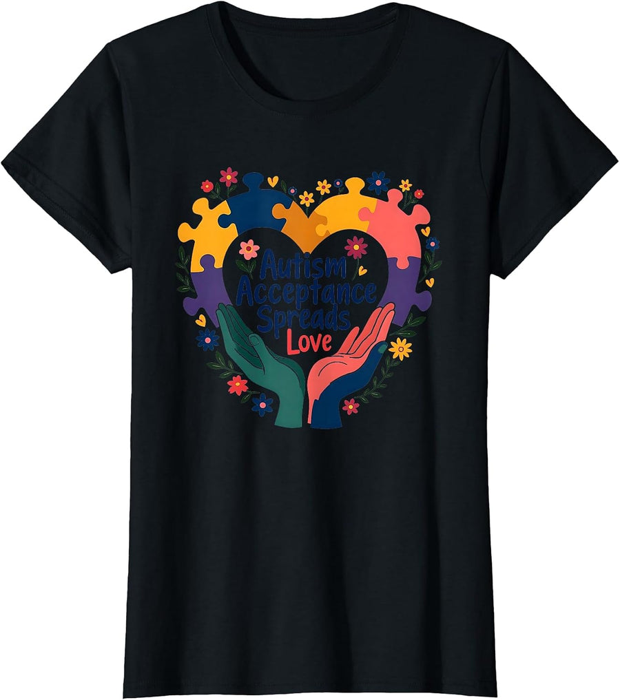 Autism Acceptance Spreads Love Awareness Design T-Shirt - Black-autism Acceptance Spreads