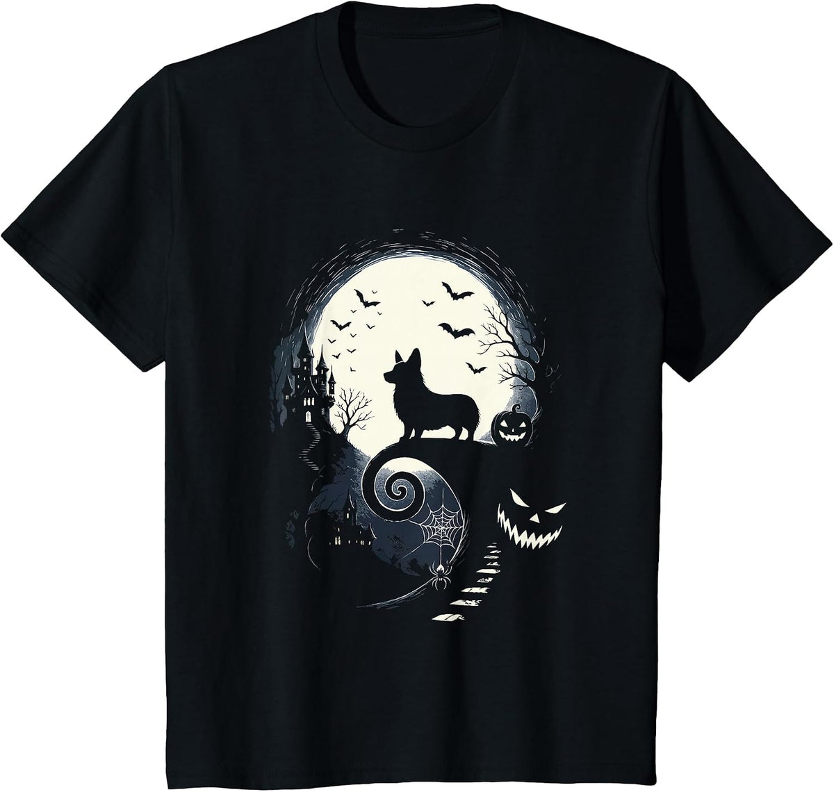 Corgi Dog and Moon Halloween Costume Dog Lover Men Women Kid T-Shirt - Black