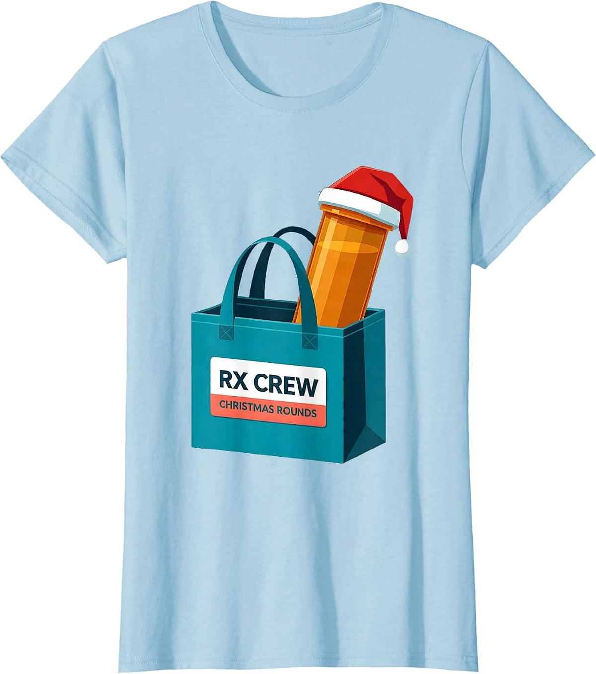 Women's Rx Crew Christmas Rounds Funny Pharmacy Crew Holiday T-Shirt - Baby Blue