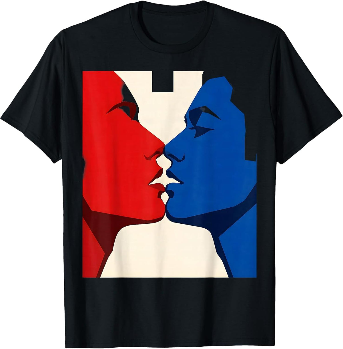 Men's Scarlet Cobalt Geometric Kiss Flirty Party Novelty T-Shirt - Black