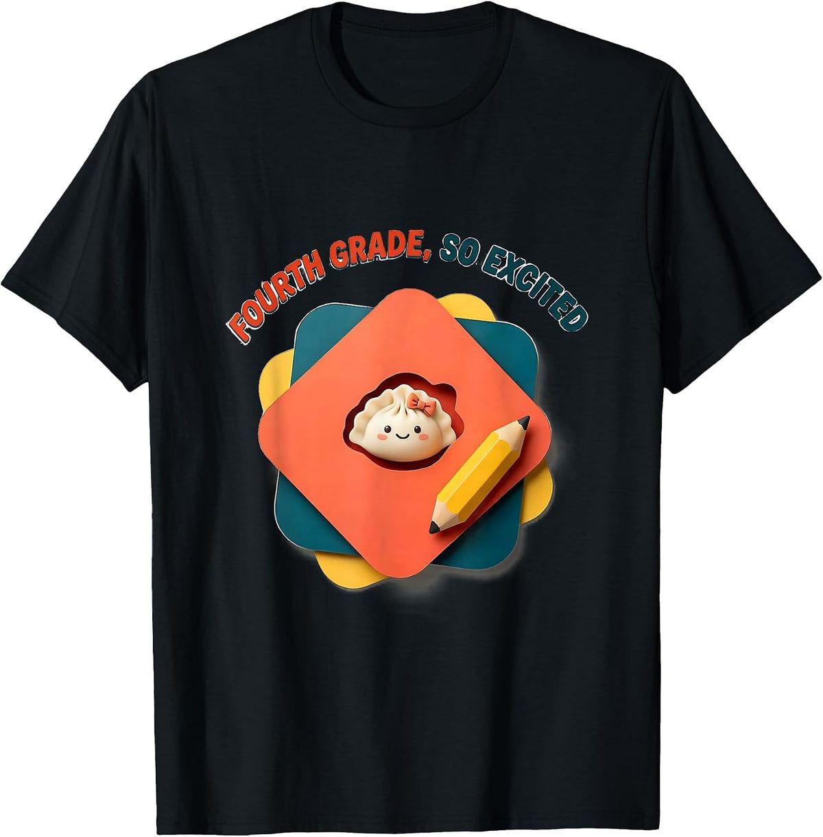 Men's Fourth Grade So Excited Cute Dumpling Kawaii Back to School T-Shirt - Black