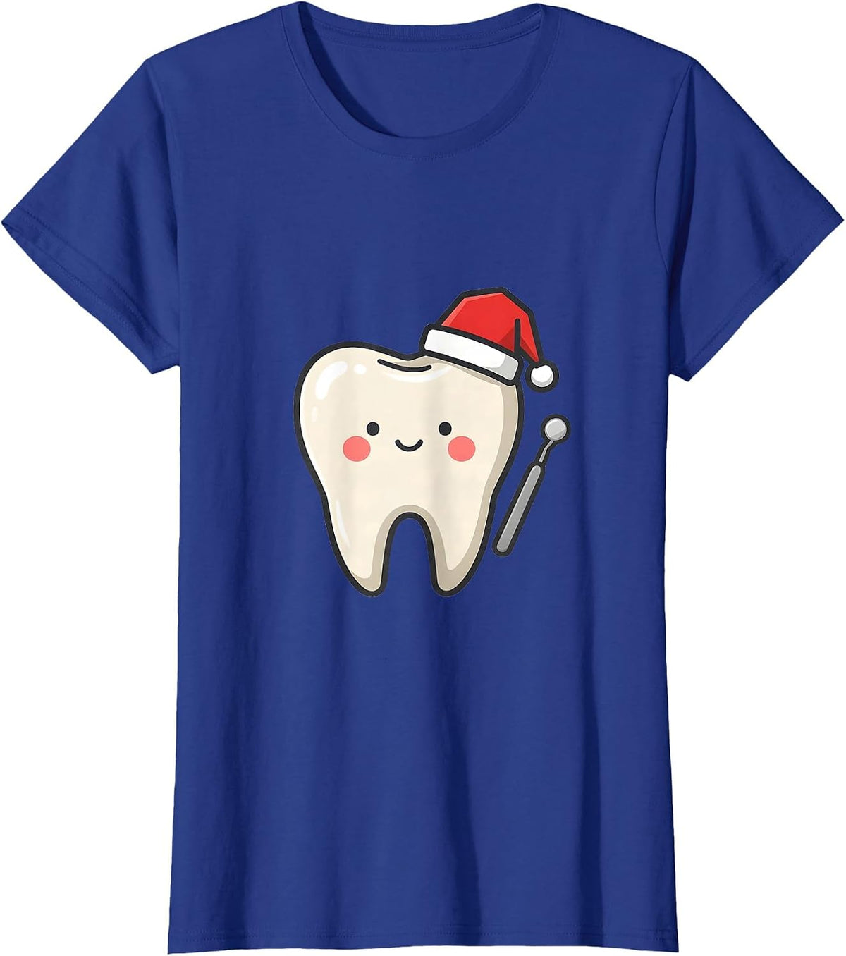 Women's Rounded Tooth Santa Hat Cute Dentist Christmas Dental Crew T-Shirt - Royal Blue