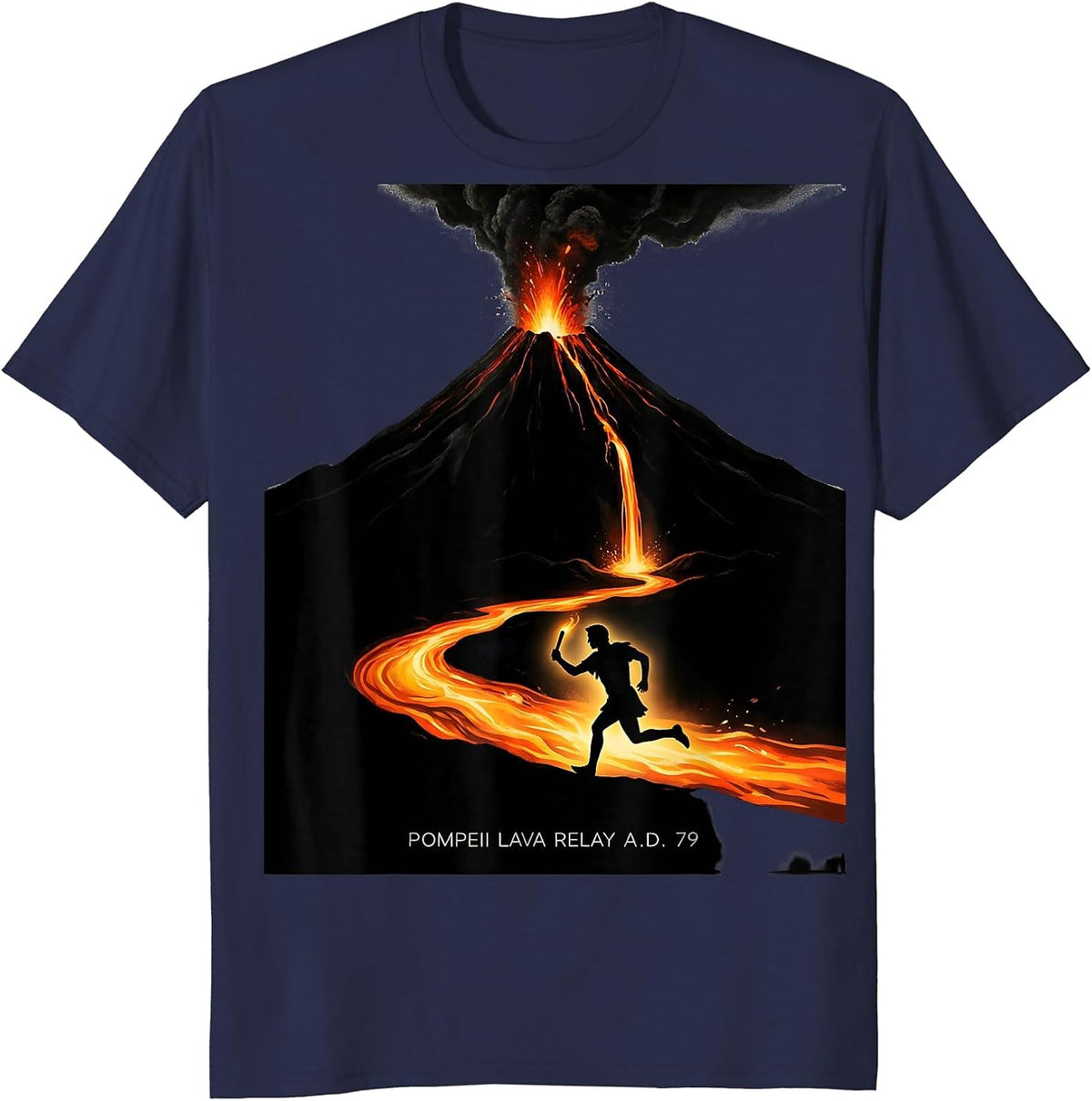 Pompeii Lava Relay A.D. 79 Funny Volcano History Geography T-Shirt - Navy Blue