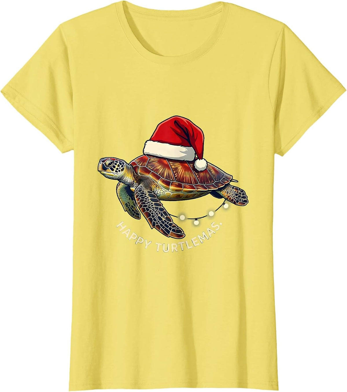 Happy Turtlemas Whimsical Sea Turtle Christmas Santa Hat T-Shirt - Lemon Yellow
