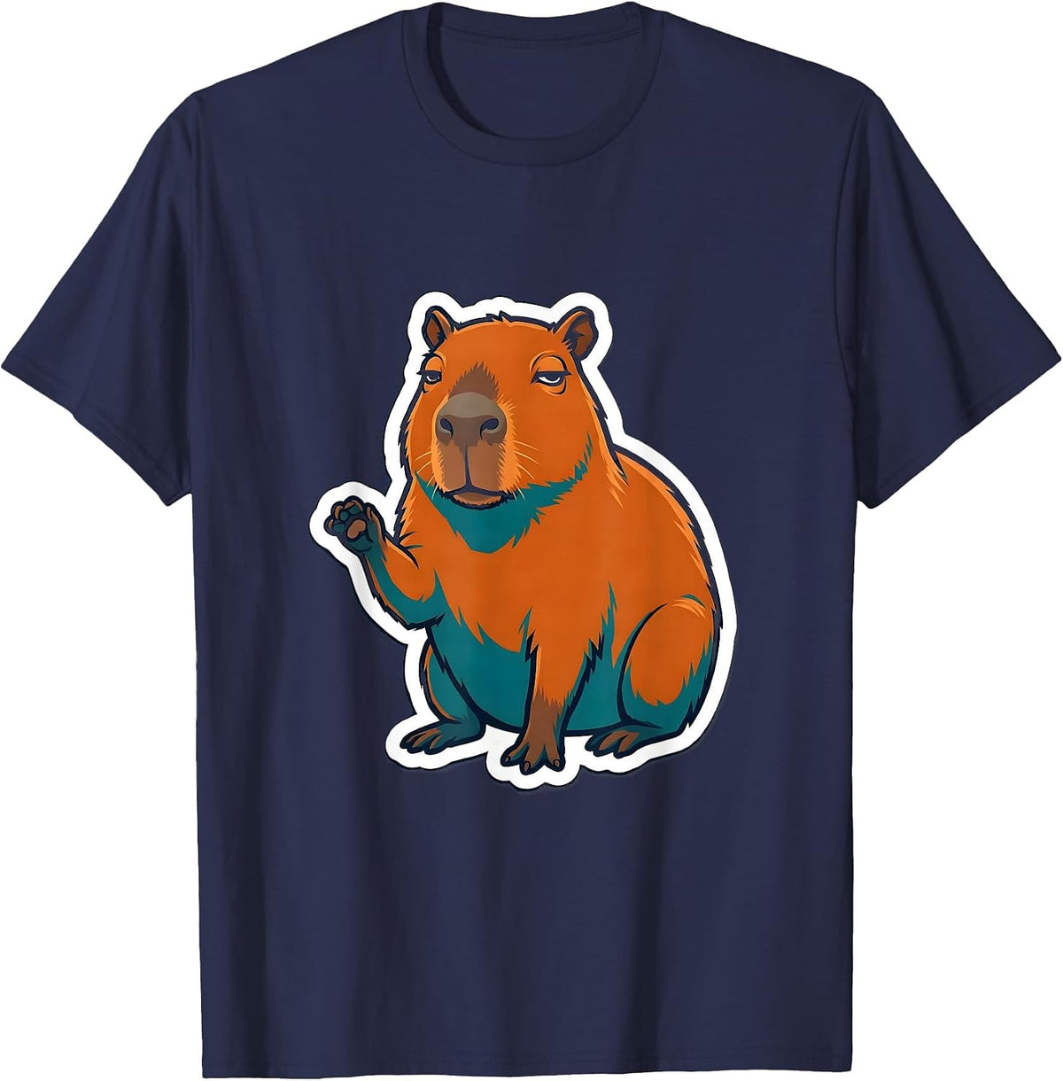 Capybara Meme Animal Humor Sticker Style T-Shirt - Navy Blue