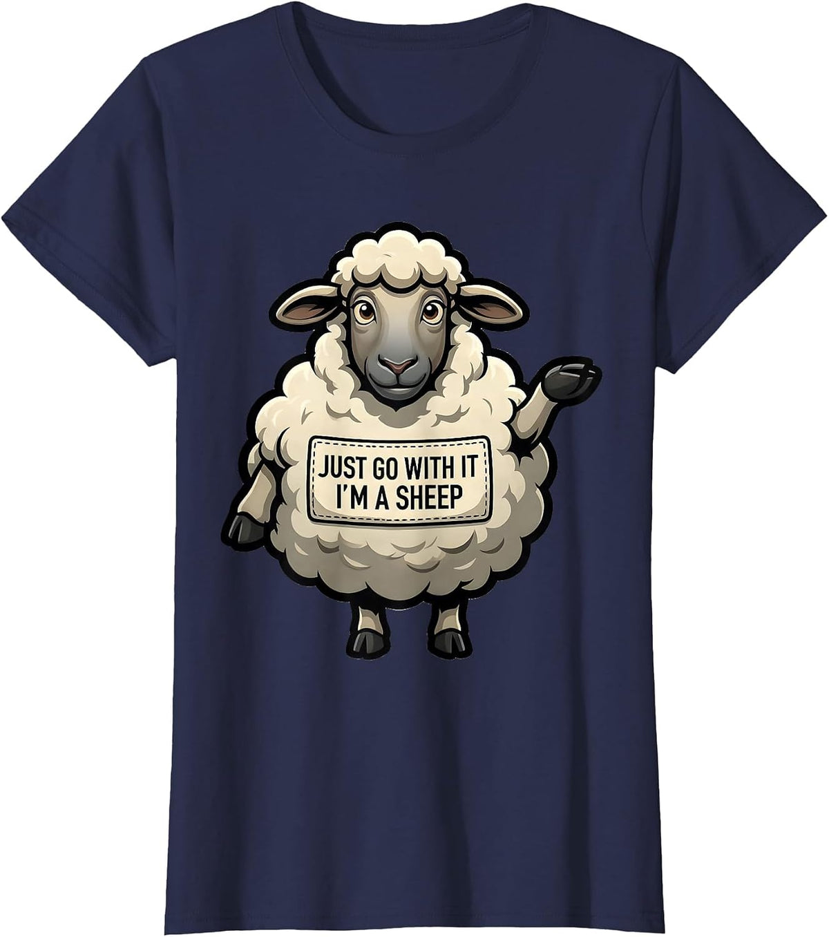 Women's Just Go With It, I'm A Sheep Cartoon Sheep Halloween Costume T-Shirt - Navy Blue
