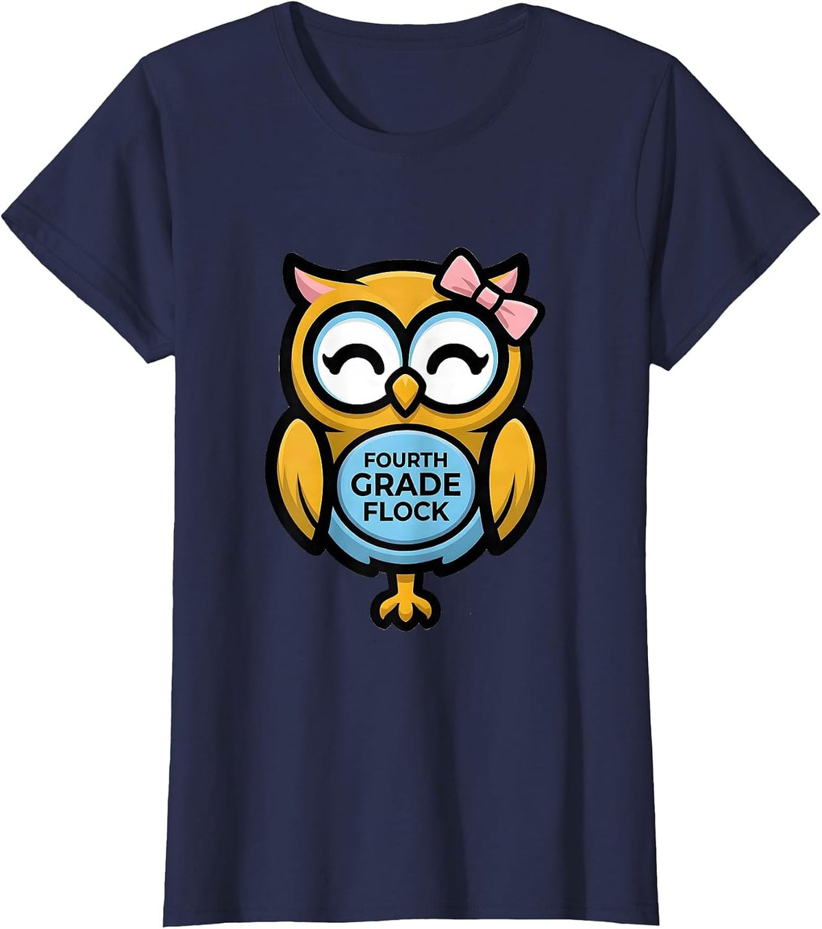 Women's Fourth Grade Flock Cute Coquette Bow Back To School Girl T-Shirt - Navy Blue