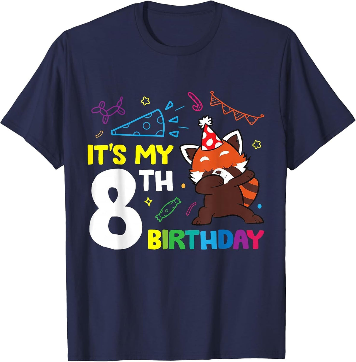 Red Panda Birthday It's My 8th Birthday Red Panda T-Shirt - Navy Blue