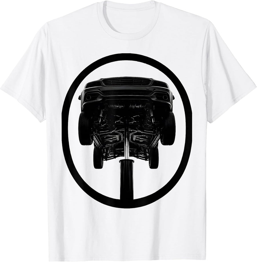 Men's Mechanic Car Hydraulic Jack Lift Illustration T-Shirt - White
