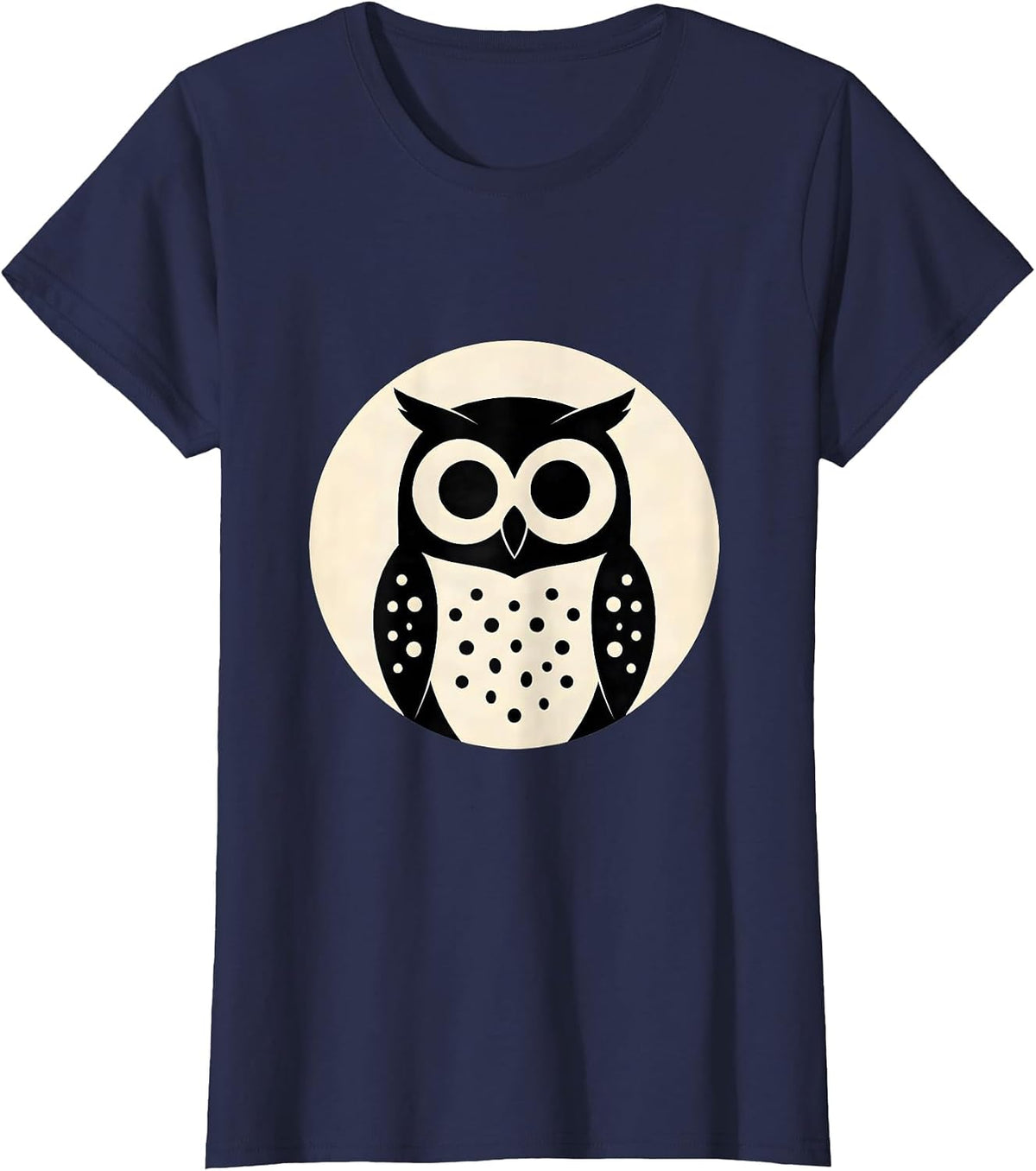 Women's Spotted Owl Polka Dot Glowing Eyes Illustration T-Shirt - Navy Blue