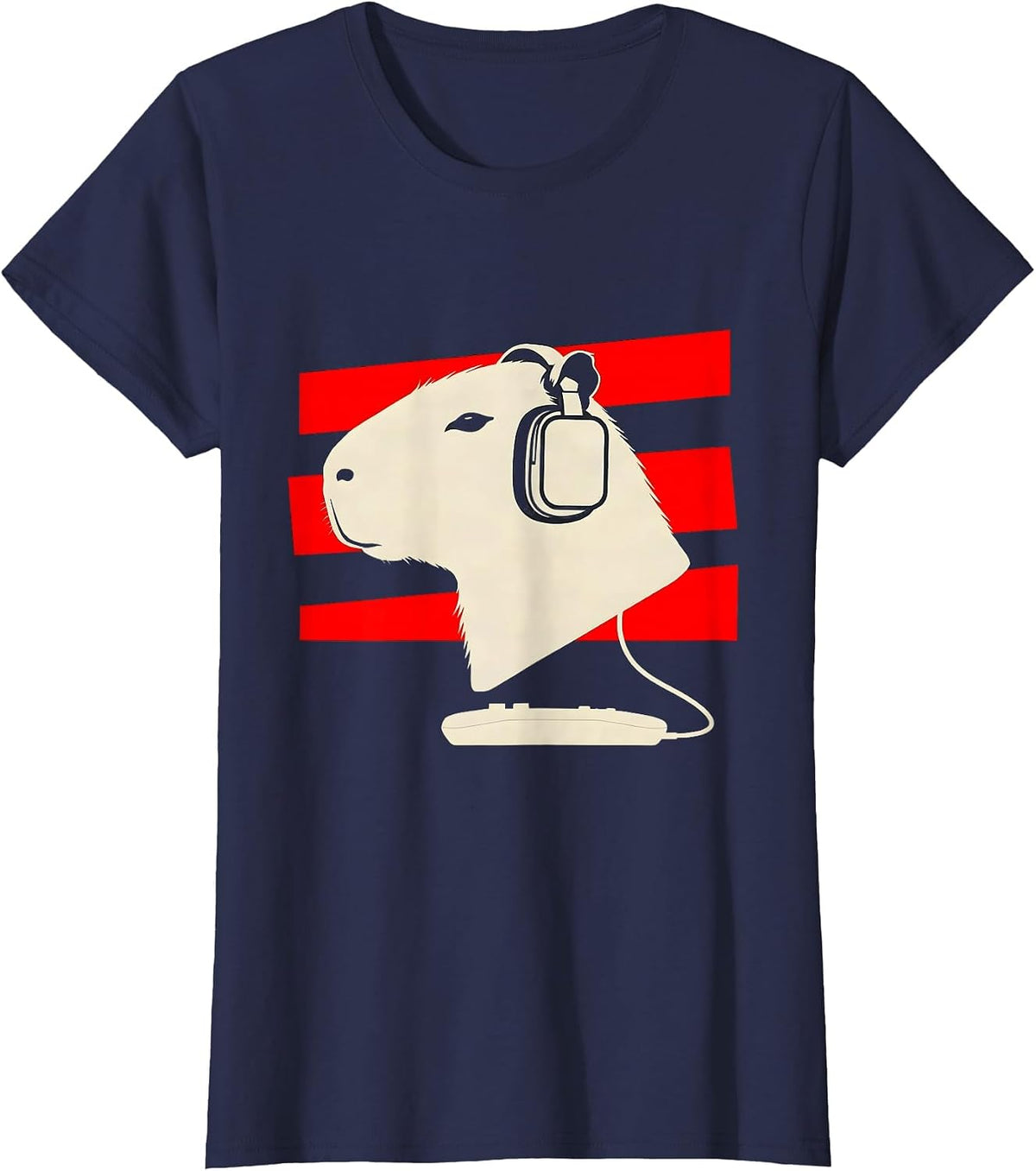 Women's Capybara Gamer Bruh Meme Humor Minimalist T-Shirt - Navy Blue
