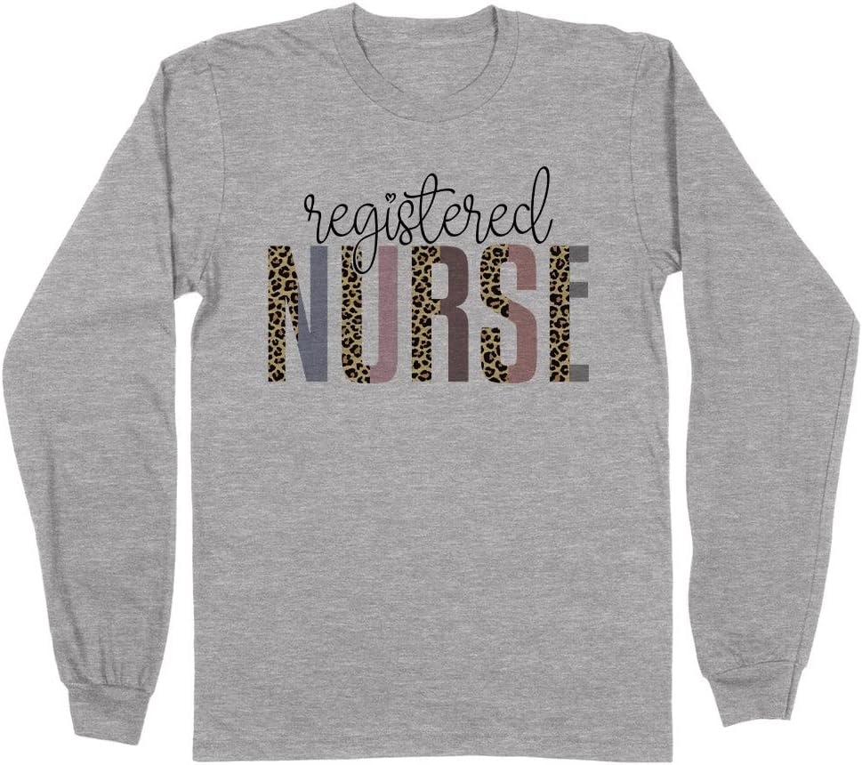Registered Nurse Leopard Print Long Sleeve Shirt Unisex - Grey