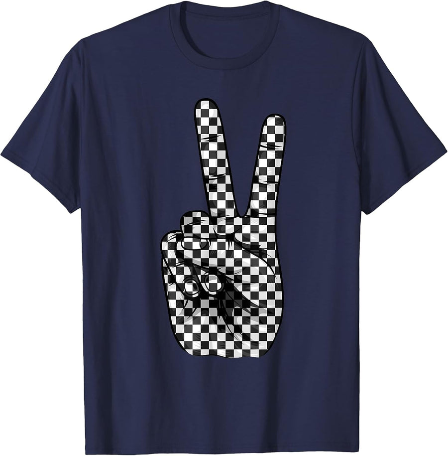 Cool Checkered for Men Women Checker Pattern Checkerboard T-Shirt - Navy Blue