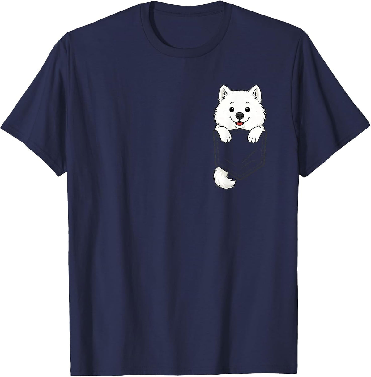 Funny Samoyed Peeking in Pocket Dog Puppy Pet Animal Lover T-Shirt - Navy Blue