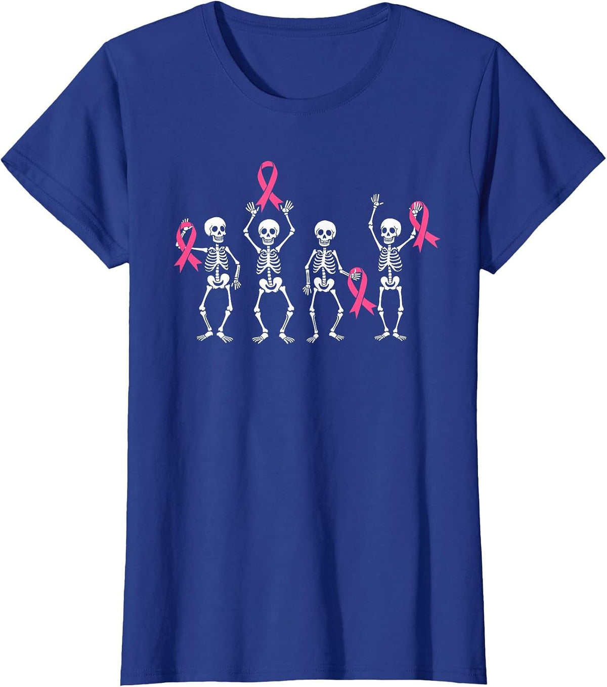 Skeletons Pink Ribbon Family Breast Cancer Awareness T-Shirt - Royal Blue