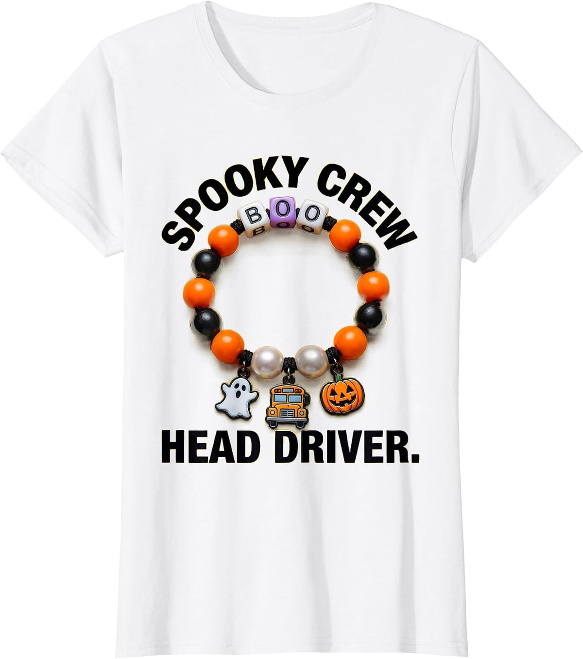 Boo Crew Bus Driver Halloween Spooky Design T-Shirt - White