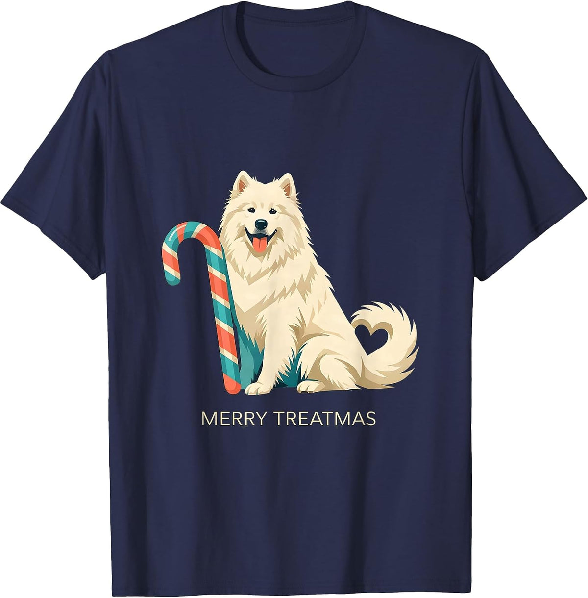 Merry Treatmas Funny Samoyed Christmas Dog Lover Gift T-Shirt - Navy Blue