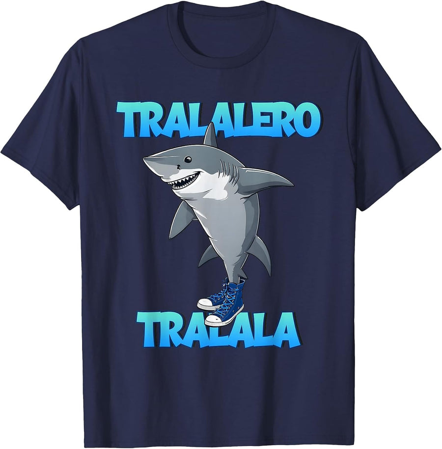 Tralalero Tralala Bootleg Funny Meme Shark Italian Brainrot T-Shirt - Navy Blue