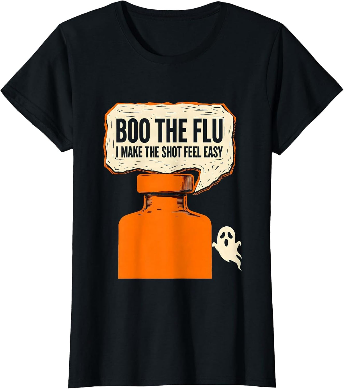 Women's Boo the Flu I Make the Shot Feel Easy Funny Nurse Halloween T-Shirt - Black