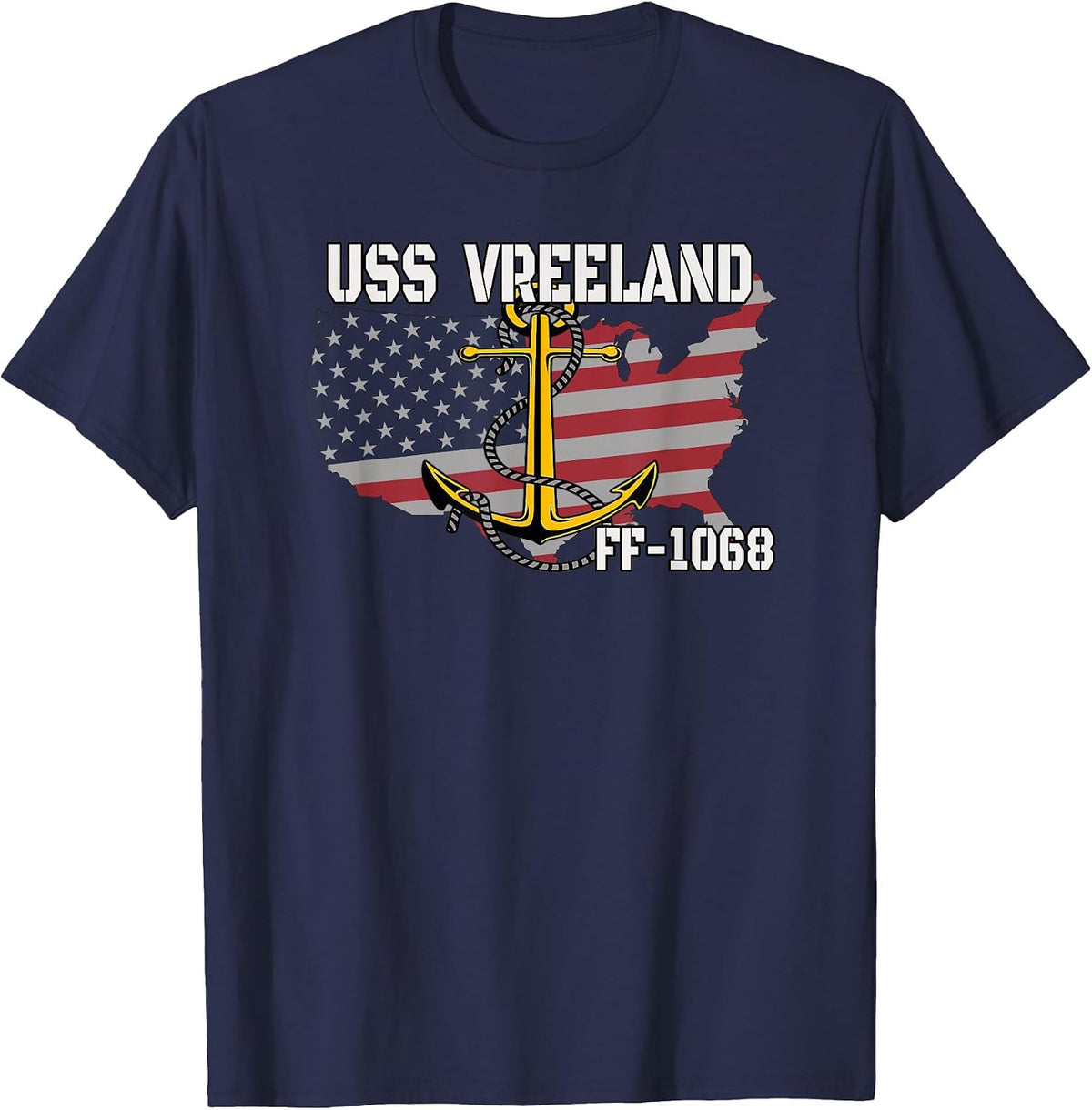 USS Vreeland FF-1068 Frigate Veterans Son Father Grandpa Dad T-Shirt - Navy Blue