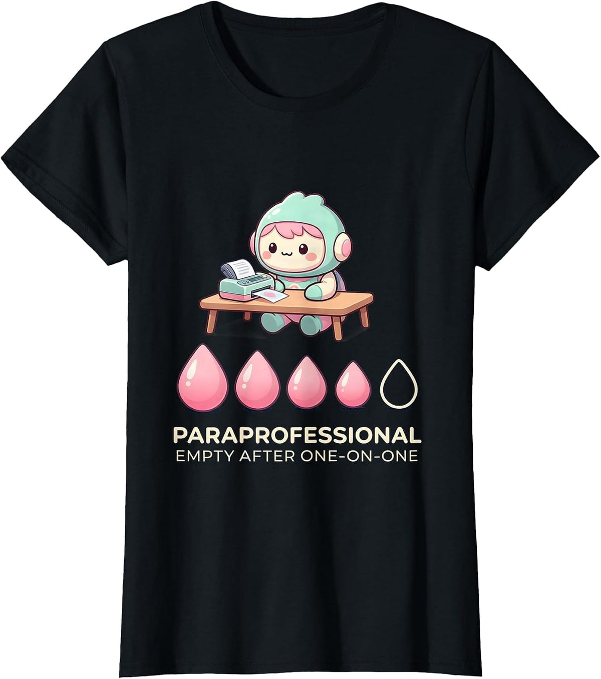 Women's PARAPROFESSIONAL Cute Kawaii School Staff Appreciation T-Shirt - Black