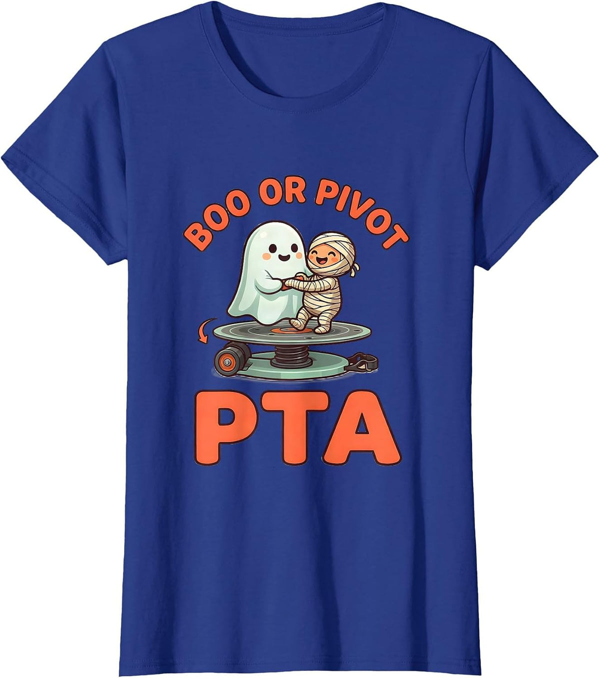 Women's Boo Or Pivot PTA Cute Kawaii Halloween Rehab Therapy Team T-Shirt - Royal Blue