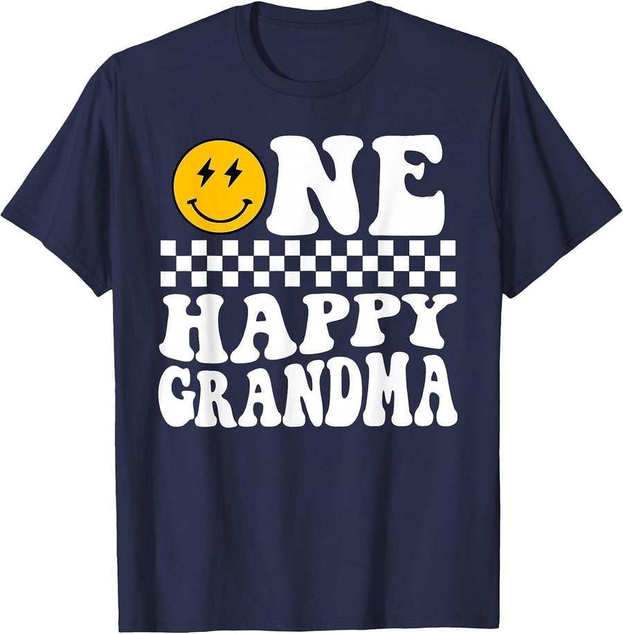 One Happy Dude 1st Birthday One Cool Grandma Family Matching T-Shirt - Navy Blue
